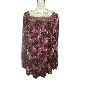 Caffe Marrakesh  Woman’s Plus 2X Floral  Peasant Pullover Embroidered Neck Boho